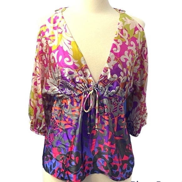 Alice & Trixie 100% Silk 70's Statement Piece Disco Blouse Empire Waist - Picture 1 of 9